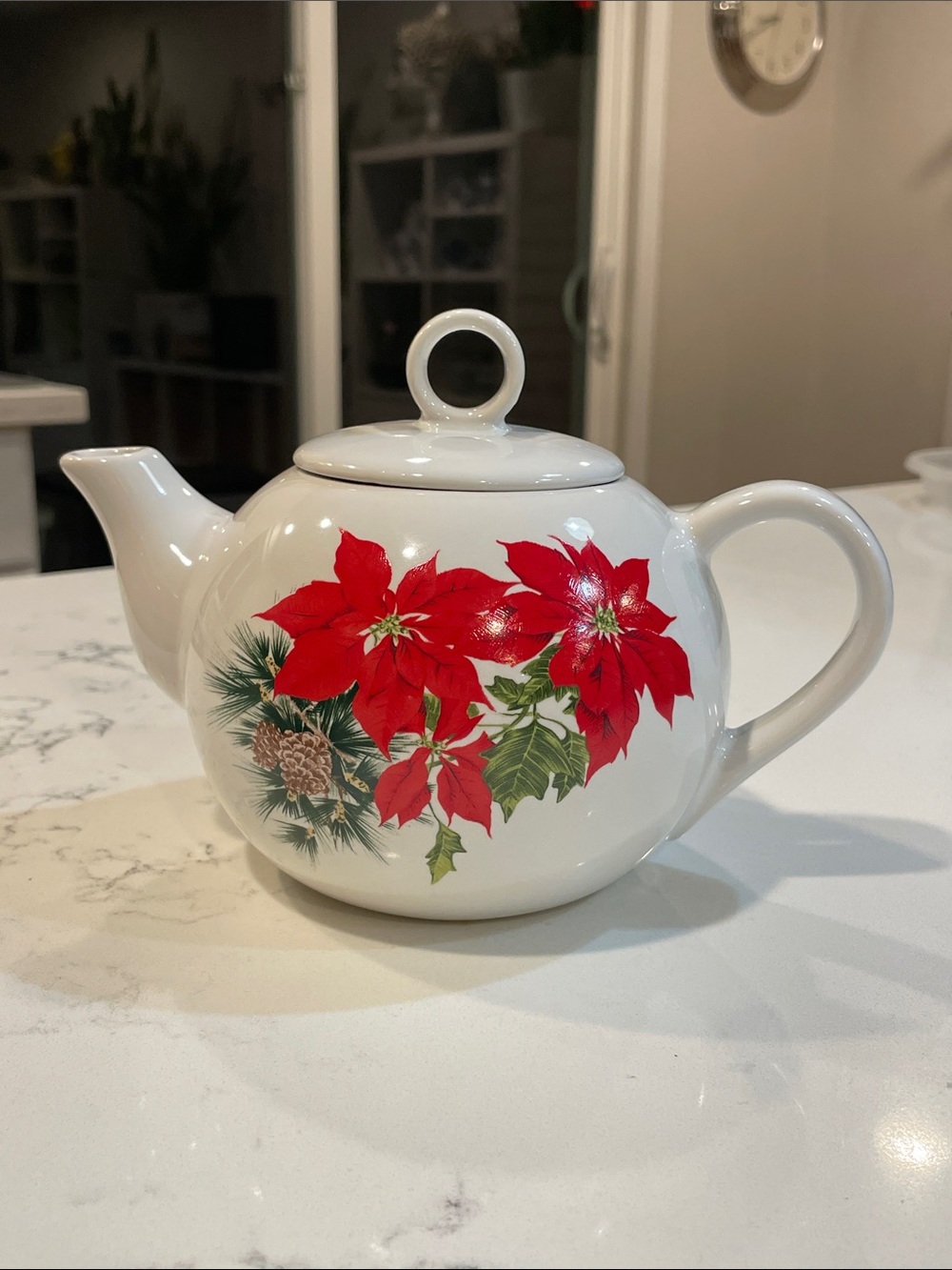 VINTAGE Russ "Crimson Poinsettia" Collection Ceramic Teapot